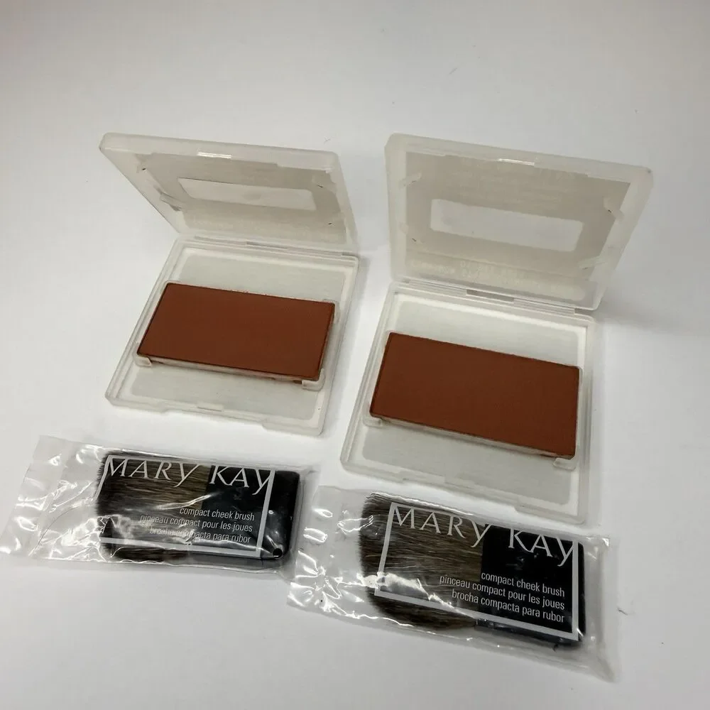 2-Mary Kay Mineral Cheek Color Pressed Powder Cinnamon Stick 0.18oz & 2 Brushes